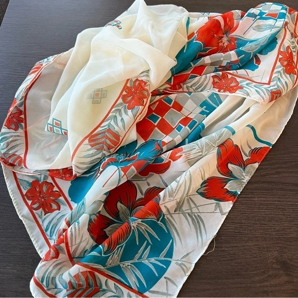 Vintage Floral Bright Colored Rectangle Scarf